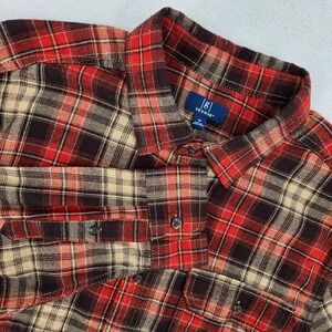 George MEDIUM Plaid Flannel Button Down Shirt Mens Red Black Casual Workwear